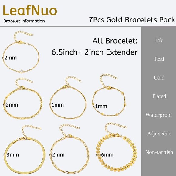 Gold Bracelets for Women Set 7 Styles Layering Hypoallergenic Waterproof - Picture 5 of 6